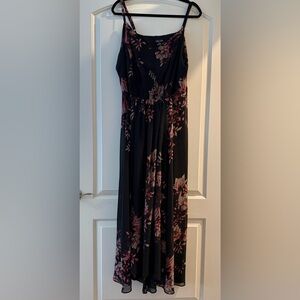 Black Floral Maxi Dress with Pink Accents